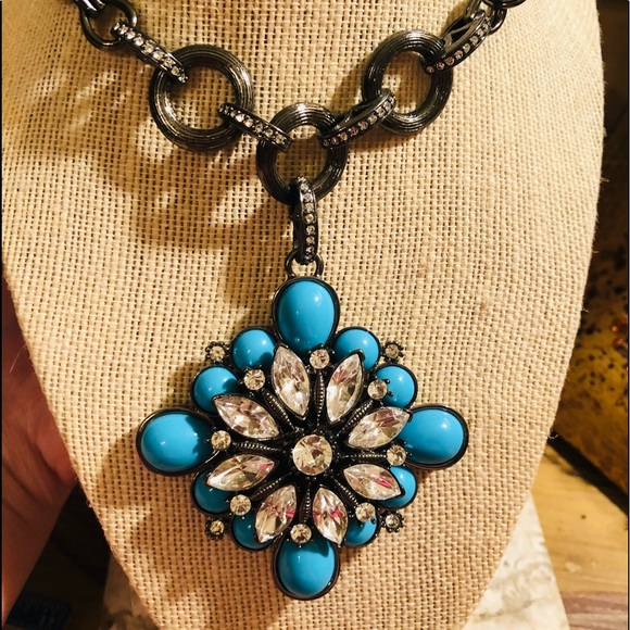 costume turquoise & clear colored stone necklace - Picture 1 of 8